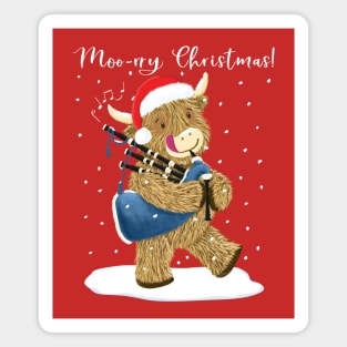 Scottish Highland Cow Plays Merry Christmas On His Bagpipes Magnet